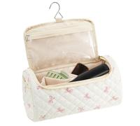 Cotton Makeup Pouch, Large Portable Bag, Cute Hair Tool Organizer with Multiple Compartments, Travel Friendly Design with Zipper Closure, Bag for Cosmetics Jewelry and Gym Use and Bathroom