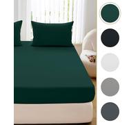 Cotton Market Drap Housse 160x200 cm - Drap Housse avec Bonnet 25 cm - Coupes de 25 cm pour Matelas épais - Jersey Coton - Vert Bouteille