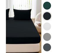 Cotton Market Drap Housse 90x200 cm - Drap Housse avec Bonnet 25 cm - Coupes de 25 cm pour Matelas épais - Jersey Coton - Noir