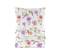 Cotton Market Housse de Couette 135x200 cm - Couette avec 1 Taies d'oreiller 70x80 cm - Linge de Lit et Oreillers - Parure de Lit - Certifié Oeko-Tex - 2 pièces Set - Blanc et Rose, Fleurs des Champs