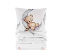 Cotton Market Housse de Couette 155x200 cm - Couette avec 2 Taies d'oreiller 70x80 cm - Linge de Lit et Oreillers - Parure de Lit - Certifié Oeko-Tex - 3 pièces Set - Blanc, Nounours