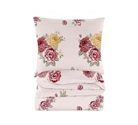 Cotton Market Housse de Couette 200x200 cm - Couette avec 2 Taies d'oreiller 70x80 cm - Linge de Lit et Oreillers - Parure de Lit - Certifié Oeko-Tex - 3 pièces Set - Rose, Roses
