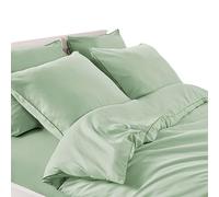 Cotton Market Housse de Couette 200x200 cm - Couette avec 2 Taies d'oreiller 70x80 cm - Linge de Lit et Oreillers - Parure de Lit - Certifié Oeko-Tex - 3 pièces Set - Pistache