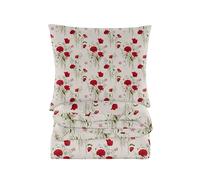 Cotton Market Housse de Couette 200x200 cm - Couette avec 2 Taies d'oreiller 70x80 cm - Linge de Lit et Oreillers - Parure de Lit - Oeko-Tex - 3 pièces Set - Blanc, Coquelicots