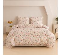 Cotton Market Parure de lit 160x200 cm avec taie d'oreiller - Ensemble 3 pièces - Housse de Couette 160x200 cm et 2 taies d’Oreiller (70x80 cm) - Fleurs Lapin