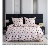 Cotton Market Parure de lit 200x200 cm avec taie d'oreiller - Ensemble 3 pièces - Housse de Couette 200x200 cm et 2 taies d’Oreiller (70x80 cm) - Cœurs