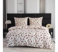 Cotton Market Parure de lit 200x200 cm avec taie d'oreiller - Ensemble 3 pièces - Housse de Couette 200x200 cm et 2 taies d’Oreiller (70x80 cm) - Cerises