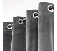 Cotton Market Rideau en velours 270 x 140 cm - Pour fenêtre et porte de balcon - Rideau pour maison avec œillets - Opaque - Rideau occultant - Gris