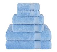 Cotton Paradise Lot de 6 Serviettes 100% Coton Turc, Douces et absorbantes, pour Salle de Bain, 2 Serviettes de Bain, 2 essuie-Mains, 2 débarbouillettes, Bleu Ciel
