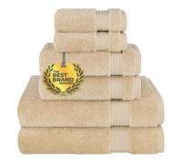 Cotton Paradise Lot de 6 Serviettes Turques 100% Coton, Douces et absorbantes, pour Salle de Bain, 2 Serviettes de Bain, 2 essuie-Mains, 2 débarbouillettes, Beige