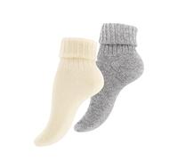Cotton Prime Lot de 2 paires de chaussettes en alpaga, chaussettes en laine, chaussettes d'hiver pour homme et femme - Chaussettes chaudes pour la maison, 2 paires d'écru/gris clair (avec enveloppe