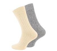 Cotton Prime Lot de 2 paires de chaussettes en alpaga, chaussettes en laine, chaussettes d'hiver pour homme et femme - Chaussettes chaudes pour la maison, 2 paires de chaussettes écru/gris clair,