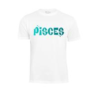 Cotton Prime T-Shirt 'Sternzeichen Fische' bleu cyan / blanc, Taille L