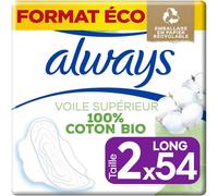 Cotton Protection Serviettes Hygiéniques, Taille 2, Long, 54 Serviettes Hygiéniques Avec Ailettes, Flux Modérés Jour, Format Eco, Voile 100% Coton Bio, Sans Parfum, Emballage Papier Recyclable.[G26]