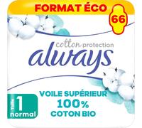 Cotton Protection Ultra Normal (Taille 1) Serviettes Avec Ailettes 66x, Voile 100% Coton Biologique
