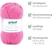 Cotton Quick Plain Wool-Fine Wool for Crochet-Knitting Yarn-Crochet Yarn-Shiny and Skin-Friendly-100% Cotton-10 Balls 50 g/125 m-Needle Size 3-4-Lampone