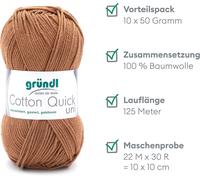 Cotton Quick Plain Wool-Fine Wool for Crochet-Knitting Yarn-Crochet Yarn-Shiny and Skin-Friendly-100% Cotton-10 Balls 50 g/125 m-Needle Size 3-4-Caramell