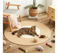 Cotton Rope Area Rug for Cats, Nestoly Cat Scratching Rug, Pet Cat Rug, Washable Round Vintage Reversible Woven Tassel Rugs, Stylish Home Accent, Easy Clean, Multiple Sizes (80cm/31.5 in,White+Coffe)