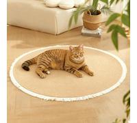 Cotton Rope Area Rug for Cats, Nestoly Cat Scratching Rug, Pet Cat Rug, Washable Round Vintage Reversible Woven Tassel Rugs, Stylish Home Accent, Easy Clean, Multiple Sizes (100cm/39.4in,Coffee)