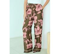 Cotton Traders Cotton Traders Green Print Wide Leg Pull On Trousers