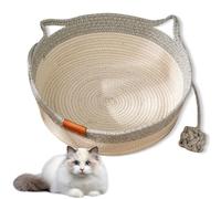 Cotton Woven Cat Bed Basket, Woven Rope Cat Basket Bed for Living Room (Gray(no Cushion),18 in)