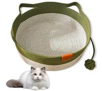 Cotton Woven Cat Bed Basket, Woven Rope Cat Basket Bed for Living Room (Green(no Cushion),13 in)