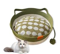Cotton Woven Cat Bed Basket, Woven Rope Cat Basket Bed for Living Room (Green(with Cushion),18 in)