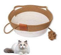 Cotton Woven Cat Bed Basket, Woven Rope Cat Basket Bed for Living Room (Khaki(no Cushion),16 in)