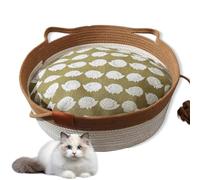Cotton Woven Cat Bed Basket, Woven Rope Cat Basket Bed for Living Room (Khaki(with Cushion),13 in)
