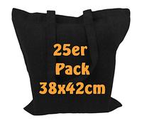 Cottonbagjoe Lot de 25 sacs de recyclage en coton recyclé - 38 x 42 cm - Écologiques - Sacs en coton robuste avec tissu épais et longues anses - Sacs en tissu, Noir