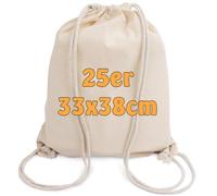 Cottonbagjoe Sac à dos en coton pour enfants Petit format, 33 x 38 cm Avec cordon de serrage, couleur nature 33 x 38 cm Sac de gym Sac de jute, 25 pièces.,