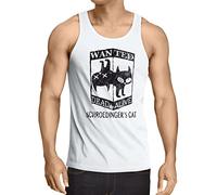 CottonCloud Chat de Schrödinger Wanted Débardeur Homme Tank Top Sheldon, Taille:S, Couleur:Blanc