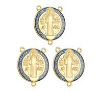 COTTVOTT Grande médaille en émail Saint Benoît de Nursie Patron contre le mal pour la fabrication de bijoux, chapelet à 3 trous, Large, Alliage, Pas de pierre précieuse