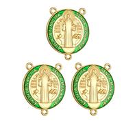 COTTVOTT Grande médaille en émail Saint Benoît de Nursie Patron contre le mal pour la fabrication de bijoux, chapelet à 3 trous, Large, Alliage, Pas de pierre précieuse