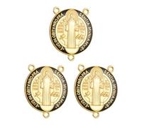 COTTVOTT Grande médaille en émail Saint Benoît de Nursie Patron contre le mal pour la fabrication de bijoux, chapelet à 3 trous, Large, Alliage, Pas de pierre précieuse