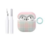 COTYPOFLIYTT Compatible avec les AirPods 4e génération Coque de protection en TPU souple pour AirPods 4 avec kit de nettoyage, design esthétique à carreaux mignons, porte-clés en TPU souple pour