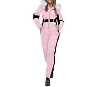 Couawaticy Combinaison de neige une pièce pour femme, imperméable, coupe-vent, isolée, avec capuche, pour le ski, le snowboard et les sports d'hiver en plein air, Rose., S