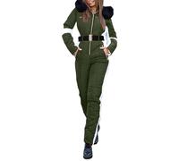 Couawaticy Combinaison de neige une pièce pour femme, imperméable, coupe-vent, isolée, avec capuche, pour le ski, le snowboard et les sports d'hiver en plein air, Vert militaire., L