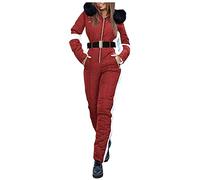Couawaticy Combinaison de neige une pièce pour femme, imperméable, coupe-vent, isolée, avec capuche, pour le ski, le snowboard et les sports d'hiver en plein air, Rouge-a, XL