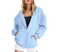 Couawaticy Sweat à capuche zippé à manches longues avec poches pour femme, bleu ciel, M