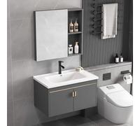 Coubird Ensemble de meubles de salle de bain avec lavabo et lavabo 500 mm - Armoire murale avec miroir, 1 trou pour robinet et raccords de vidange (gris, 610 mm)