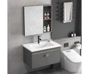 Coubird Ensemble de meubles de salle de bain avec lavabo et lavabo 500 mm - Armoire murale avec miroir, 1 trou pour robinet et raccords de vidange (gris, 610 mm)