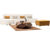 Couch xxl Canapé 4 places avec pouf Ensemble de salon Modulaire Textile beige