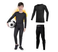 Couche de base pour enfants - Ensemble de couche de base thermique athlétique doublée en polaire pour enfants, haut à manches longues et leggings de compression, sous-vêtements thermiques