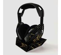 Couche de fibre de carbone de Mighlyskins pour Astro Gaming A50 Wireless Headphones + Station de base - Black Gold Marble | Fibre de carbone text