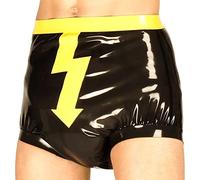 Couche en latex sexy noir et jaune avec garnitures éclair shorters en caoutchouc lâchement smocking, noir avec rouge, mauvais L