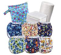 Couche Lavable Bebe 0 a 3 ans - Pack 6 Couches Lavables en Tissu te2 + 6 Inserts en Bambou + Voile de Protection Jetable pour Couche Lavable à Poche