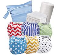 Couche Lavable Bebe 0 a 3 ans - Pack 6 Couches Lavables en Tissu te2 + 6 Inserts en Bambou + Voile de Protection Jetable pour Couche Lavable à Poche