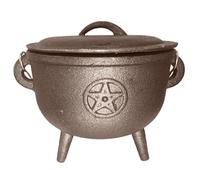 Coucher de chaudron Witchcraft, chaudron pentagram en fonte noire sorcières Cosplay Cauldron avec poignée et jambes Halloween 5.9x5.9x4.9 dans un chaudron multifonctionnel avec couvercle, en fonte de