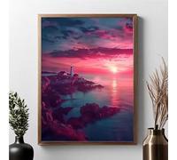 Coucher De Soleil 5D DIY Diamond Painting Phare Peinture Diamant Adulte, DIY Broderie Diamant Strass Cristal Point de Croix Painting pour Adultes, Murale Cadeau Décoration Lntérieur 70x95cm JPF 4-S